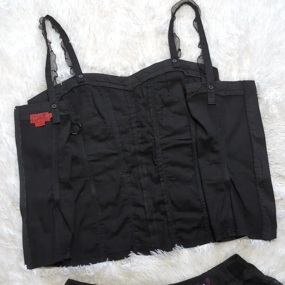 Y2K Vintage Tripp NYC 2 Piece Lace Up Corset & Garter Skirt Set XL/XXL